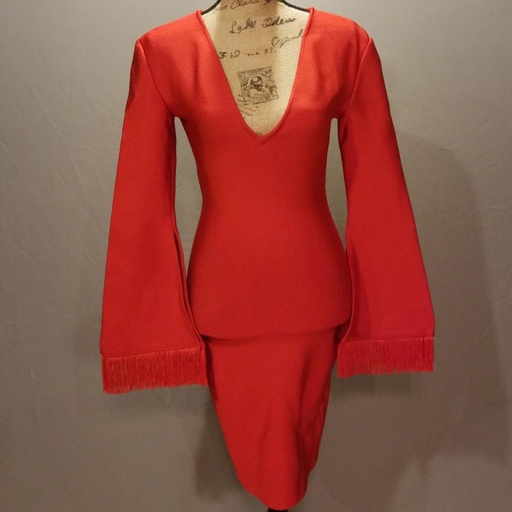 NEW W/O TAGS BODYCON Red Dress With Tassels